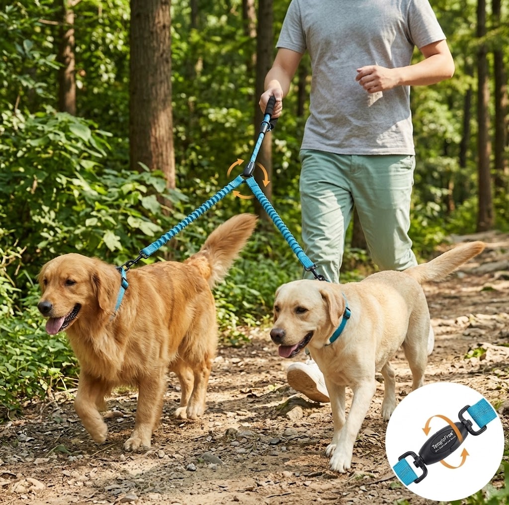 2-in-1 Double Dog Lead with 360° Swivel – Tangle-Free & Shock-Absorbing